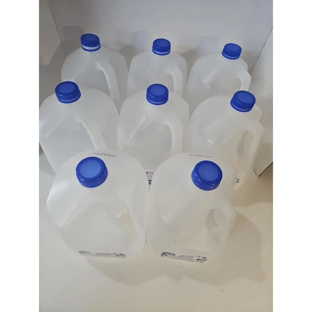 8 Empty 1 Gallon Plastic Milk Jugs w/ Blue Caps Clean Craft Garden DIY...